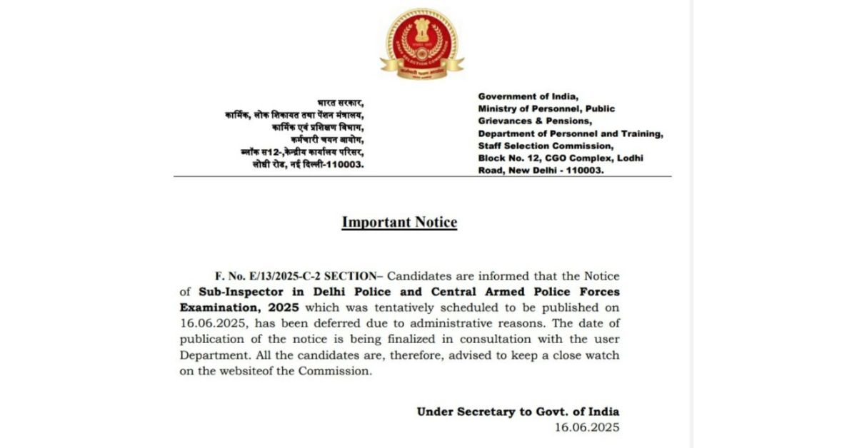SSC CPO SI Vacancy 2025 Notification Pdf - Link